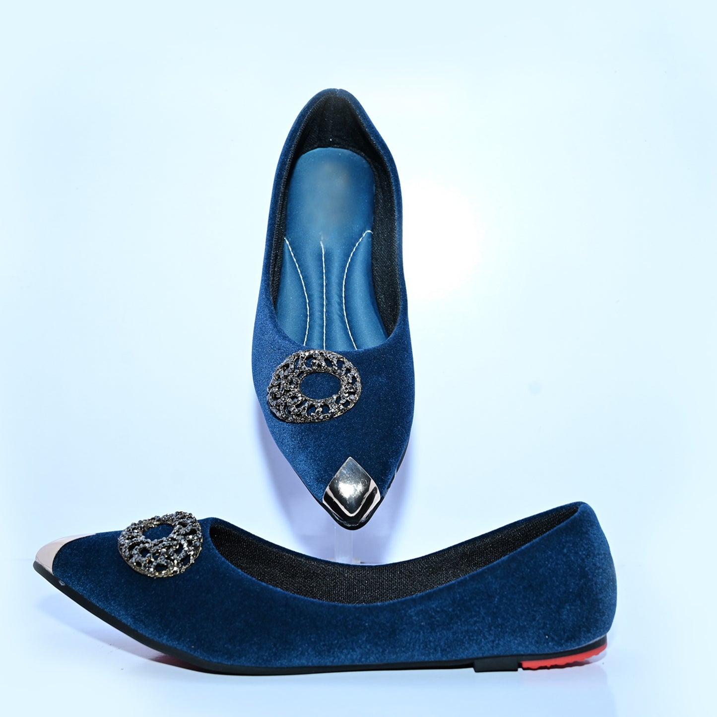Rhinestone Decor Point Toe Ballet, Fashionable Women's Flat DX 102