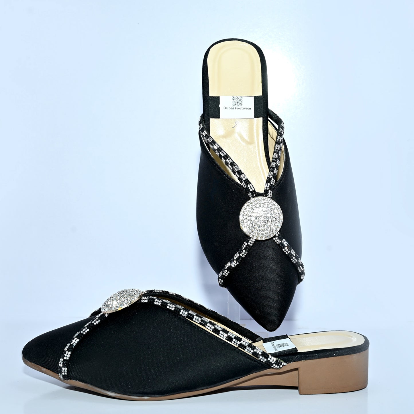 Fairy Style Rhinestone Pointed Low-Heeled Sandals, Flat Shoes With Closed Toe Party Wear DX 112