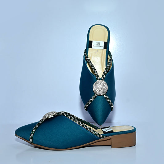 Fairy Style Rhinestone Pointed Low-Heeled Sandals, Flat Shoes With Closed Toe Party Wear DX 112