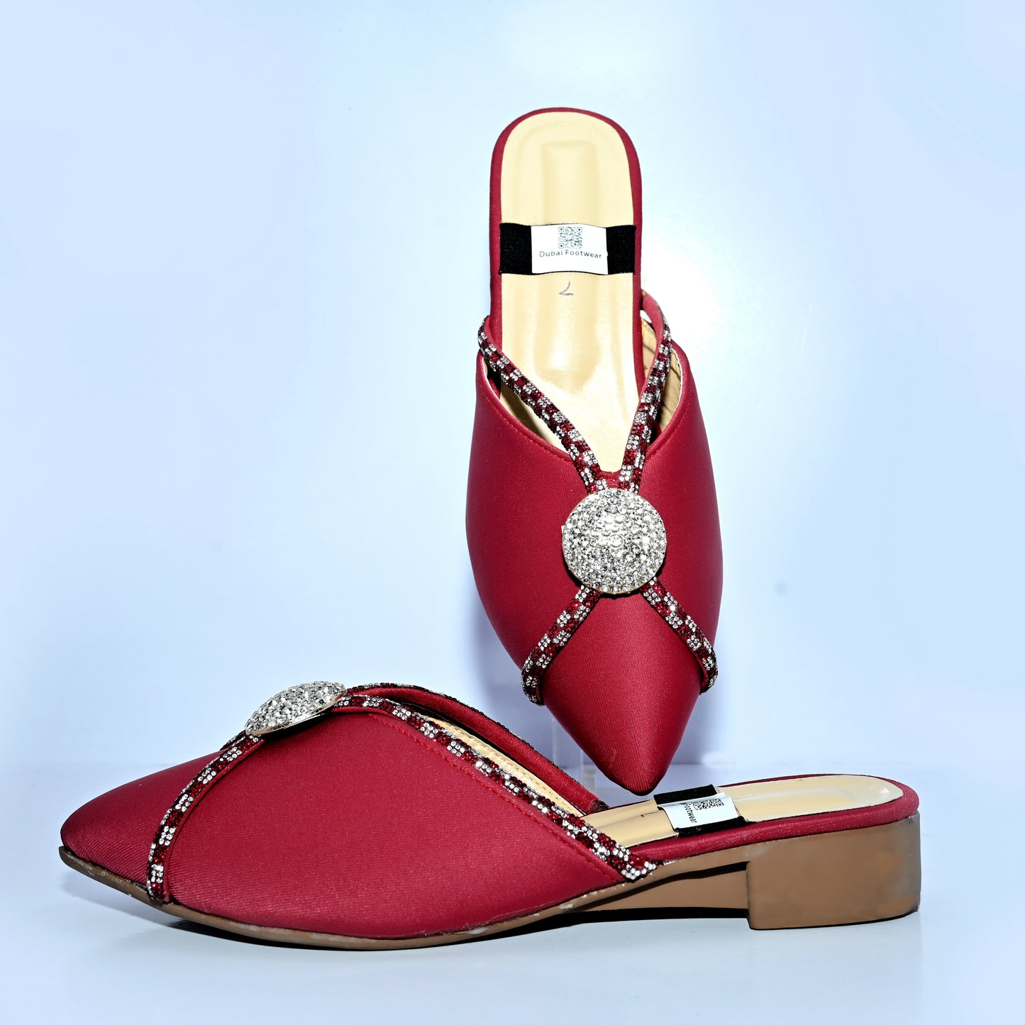 Fairy Style Rhinestone Pointed Low-Heeled Sandals, Flat Shoes With Closed Toe Party Wear DX 112