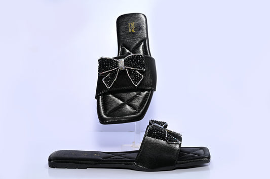 Soft flat Sandals with Sparkling rhinestones bow